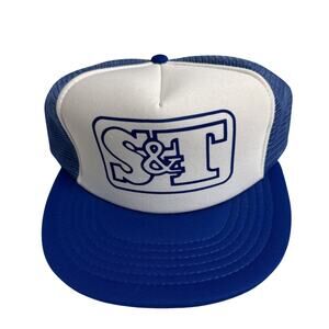 Vintage S and T Blue and White Trucker Snapback Hat Cap